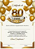 Certificato miglior 80 ENNE del mondo - Attestato Diploma idea regalo originale 80 anni di compleanno - Biglietto auguri compleanno ...