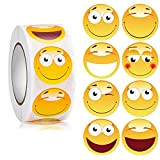 CHUANGOU 500 Pezzi Smile Adesivi Sticker Rotoli Smiley Gialli Adesivi ricompensa Cartone Animato, 2,5 cm / 1 Pollice