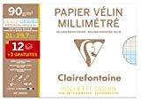 Clairefontaine 96555C Velin Millimetre pochette 15F 21x29.7cm 90g papier lisse - 3F gratuites