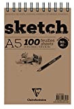 Clairefontaine 96606C - Blocco a spirale di carta da disegno a grana leggera Sketch 100 fogli staccabili 14.8x21 cm 90 ...
