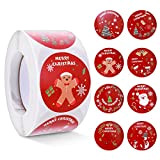 Cobee Rotolo di adesivi natalizi con scritta "Merry Christmas", 500 etichette natalizie a forma di cerchio, per buste, biglietti, scatole ...