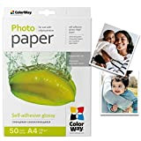 COLORWAY carta fotografica lucida autoadesiva 50 fogli DIN A4 135g/m² etichette a secco istantaneo impermeabile per tutte le stampanti a ...