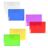 Confezione da 6 cartelle portadocumenti in plastica formato a 4, a portafoglio, con finestrella per etichette e bottone a pressione, ...
