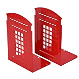 Coppia di fermalibri rossi antiscivolo in metallo resistente e durevole e a motivo cabina telefonica inglese, decorazione per camera, biblioteca, ...