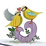 CUTPOPUP Finches Kissing Pop Up Card, Valentines Wedding Anniversary Card, Greeting Card.
