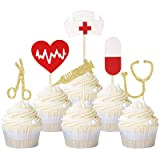 Daxlizy 24 pezzi Cupcake Toppers infermieristici, decorazione torta di laurea glitterata a tema medico festa di compleanno infermieristica torta di ...