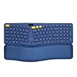 DELUX Tastiera Ergonomica Wireless, con Schermo OLED e Poggiapolsi Rimovibile, Connessione Multi-Dispositivo, Ricaricabile, per Windows e Mac (GM903-Blu)