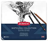 Derwent Sketching Collection Set da 24 Strumenti Assortiti da Schizzi e da Disegno in Scatola di Metallo