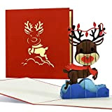 Divertente biglietto di Natale con renna 3D pop up, simpatico biglietto di auguri, W33