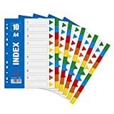 Divisori per Raccoglitori Multicolore A4 Fogli Separatori con 10 Tasti Perforazioni Multiple Indice Carte per Taccuino Memo Cartelle 5 Pack