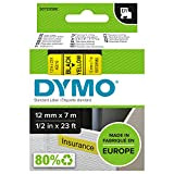 Dymo D1 Etichette Autoadesive per Stampanti LabelManager, Rotolo da 12 mm x 7 m, Stampa Nero su Giallo, 1 Pezzo