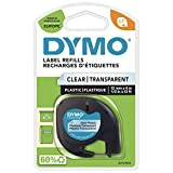 Dymo LetraTag etichette in plastica, rotolo da 12 mm x 4 m, stampa nera su trasparente, S0721530