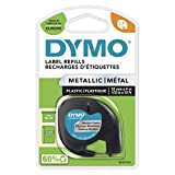 Dymo LetraTag etichette multiuso autoadesivo in plastica, rotolo da 12 mm x 4 m, stampa nera su argento metallico, S0721750