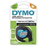 Dymo LetraTag etichette multiuso autoadesivo in plastica, rotolo da 12 mm x 4 m, stampa nera su argento metallico, S0721730