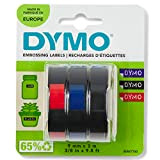 Dymo S0847750 Etichette Autoadesive a Rilievo in Vinile, Rotoli da 9 mm x 3 m, Nero/Blu/Rosso, Confezione da 3