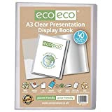 eco-eco Eco101 - Cartella portadocumenti con custodia in plastica, formato A3, 50% riciclata, 40 tasche, trasparente