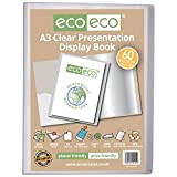 eco-eco Eco102 - Cartella portadocumenti trasparente con 60 tasche, formato A3, 50% riciclato, con custodie in plastica, colore: Trasparente