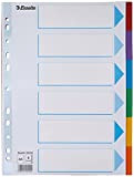 Esselte Divisori per Raccoglitori con 6 Tasti, Formato A4, Blu/Multicolore, Cartoncino Robusto Riciclato, 6 Tasti con Pagina Indice, 100192