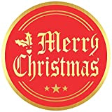 Etichette adesive Merry Christmas (confezione da 120) rotonde in lamina d'oro grande da 5,1 cm, colore: rosso per biglietti e ...