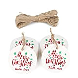 Etichette in Carta Kraft Rotonde 5CM*5CM"Merry Christmas with Love", 100 pezzi con Spago di Iuta, per l'artigianato Regalo di Natale