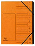Exacompta 541204E Classificatore spillato con elastici 12 scomparti interni in carta riciclata nera. Archiviazione di documenti A4 Arancione