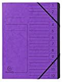 Exacompta 541208E Classificatore spillato con elastici 12 scomparti interni in carta riciclata nera. Archiviazione di documenti A4 Viola