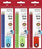 Faber-Castell 182414 – Matita Set Grip 2001, 2 Matite e 1 gomma per cancellare, colori assortiti