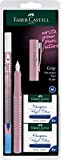 Faber-Castell 202037 - Penna stilografica Grip 2010 Harmony, pennino M, rosa shadow, con cancellatore e 12 cartucce di ricambio