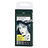 Faber-Castell - Penne a inchiostro di china per artisti, punta morbida, colore: diverse sfumature di grigio, 6 pezzi