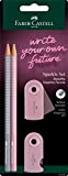 Faber-Castell Sparkle, 218480, set di matite con due matite B, con gomma e temperino, colore: rosa/grigio