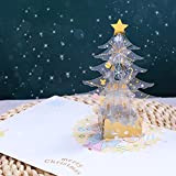 FAPUMOE 3D Pop Up Christmas Tree Cards, 3D Pop Up in PVC trasparente Biglietto di auguri per albero di Natale ...