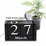 Fdit - Calendario vintage in legno da tavolo con concetto di tempo rustico in legno perpetuo, visualizzazione di mese, data, ...