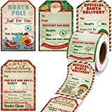 FEELMEET 200 Pieces Christmas Cards from Santa Claus Stickers Roll Vintage Christmas Tags Stickers Santa Delivery from The North Pole ...