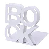 Fermalibri a forma di L in metallo resistente, per libri, per scrivania, libreria, con cuscinetti antiscivolo, 1 paio (bianco)