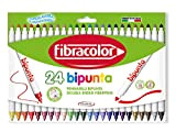 FIBRACOLOR Pennarelli Bipunta, confezione 24 colori, punta conica e punta fine, doppio tratto di scrittura, superlavabili