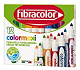 FIBRACOLOR Pennarelli Colormaxi, confezione 12 colori, punta grossa conica maxi carica d'inchiostro, superlavabili