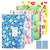 Floral Printed Expanding File Folder with 6 Pockets Accordion Document File Organizer (4 PCS)