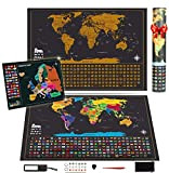Flyfun Mappa del Mondo da Grattare - 64 x 42cm Mappamondo Map con Mappa Dell'Europa - Include un Set Completo ...