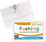 Fushing - 50 porta badge in plastica trasparente per biglietti da visita, targhette con il nome, con clip di supporto ...