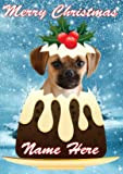 gfacc 106 Puggle Dog Christmas Pudding crema pasticcera personalizzata Merry Christmas Card A5
