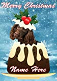Gfacc 130 Water Spaniel Dog Christmas Pudding crema pasticcera personalizzata Merry Christmas Card A5
