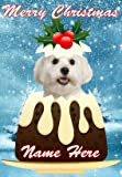 Gfacc 96 Maltese Dog Christmas Pudding crema pasticcera personalizzata Merry Christmas Card A5