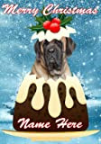 Gfacc 97 Mastiff Dog Christmas Pudding crema pasticcera personalizzata Merry Christmas Card A5