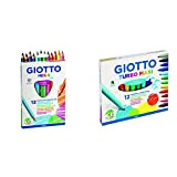 Giotto 220600, Gio Mega-Tri Astuccio 12 Maxi Pastelloni Colorati & 454000 Turbo Pennarelli, Turbo Maxi Punta Larga, 5 Mm, Confezione ...