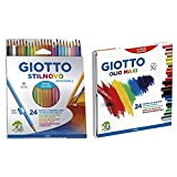Giotto 255800 Pastelli Acquerellabili Stilnovo, 3.3 Mm, Confezione Da 24 & Pastelli Ad Olio In Astuccio Da 24 Colori