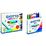 "Giotto 455000 Pennarelli Turbo Maxi Punta Larga, 5 Mm, Conf. Da 24 Tonalita' Di Colori & Giotto 282200, Pastelli A ...