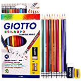 GIOTTO STILNOVO Crayon de couleur gommable-Pochette de 10 taille-crayon et gomme