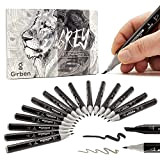 Girben Brush Pen Lettering e Blender - 15 Pennarelli Professionali da Disegno a Rapida Asciugatura (Set Grey)