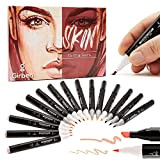 Girben Brush Pen Lettering e Blender - 15 Pennarelli Professionali da Disegno a Rapida Asciugatura (Set Skin)