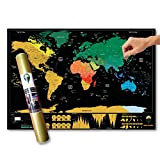 Global Walkabout Planisfero da grattare, con sfondo con bandiere, dimensioni portatili, formato deluxe, con paesi e dati, idea regalo Nero